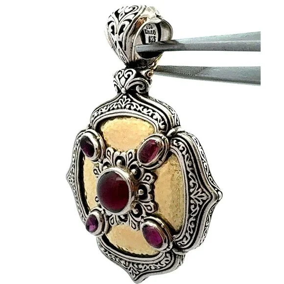 Designer Konstantino 925 Sterling Silver 18k Yellow Gold Amethyst Accent Pendant